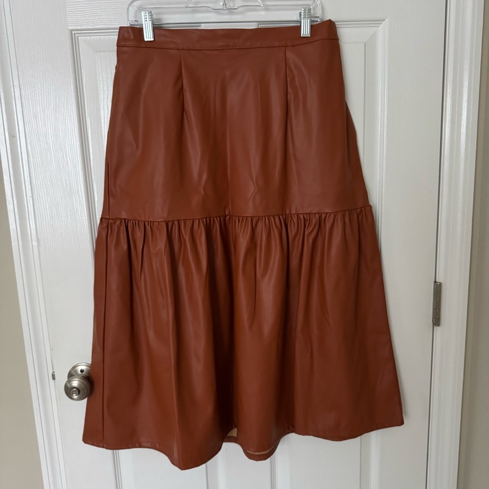 Who What Wear Brown Faux Leather Midi A-Line Skirt